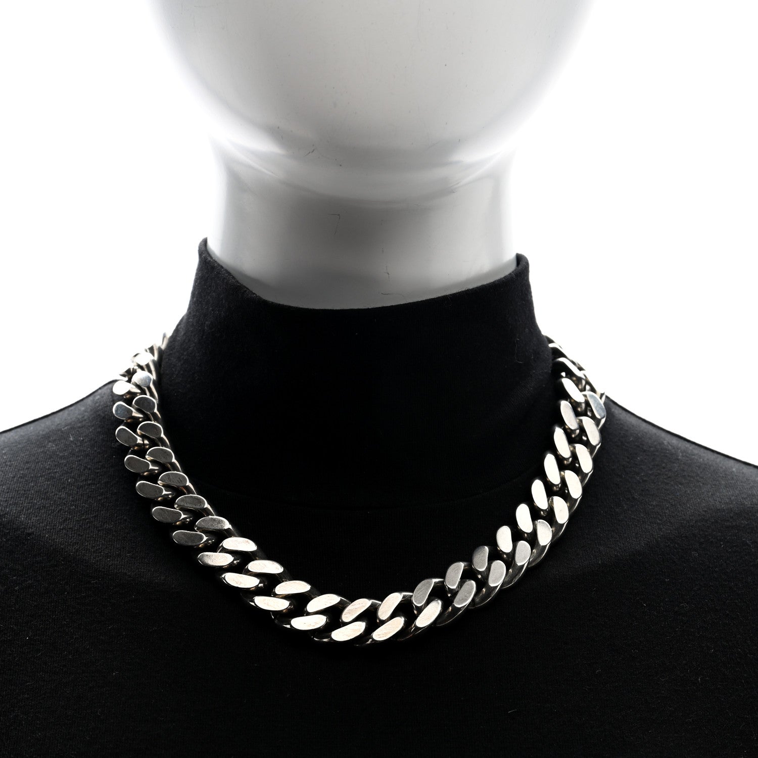 Saint Laurent Metal Curb Chain Necklace Oxidized Silver 2 of 5