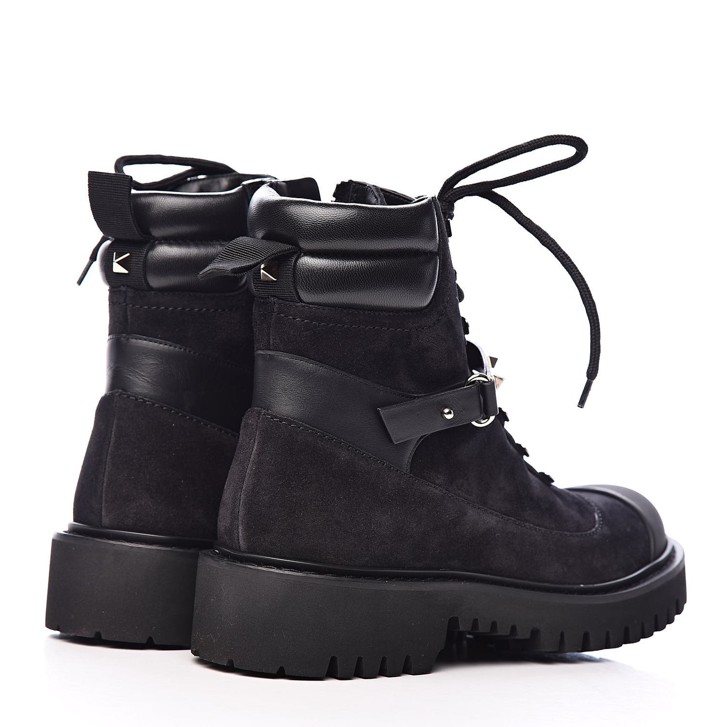Suede Cap Toe Rockstud Combat Boots 37 Black