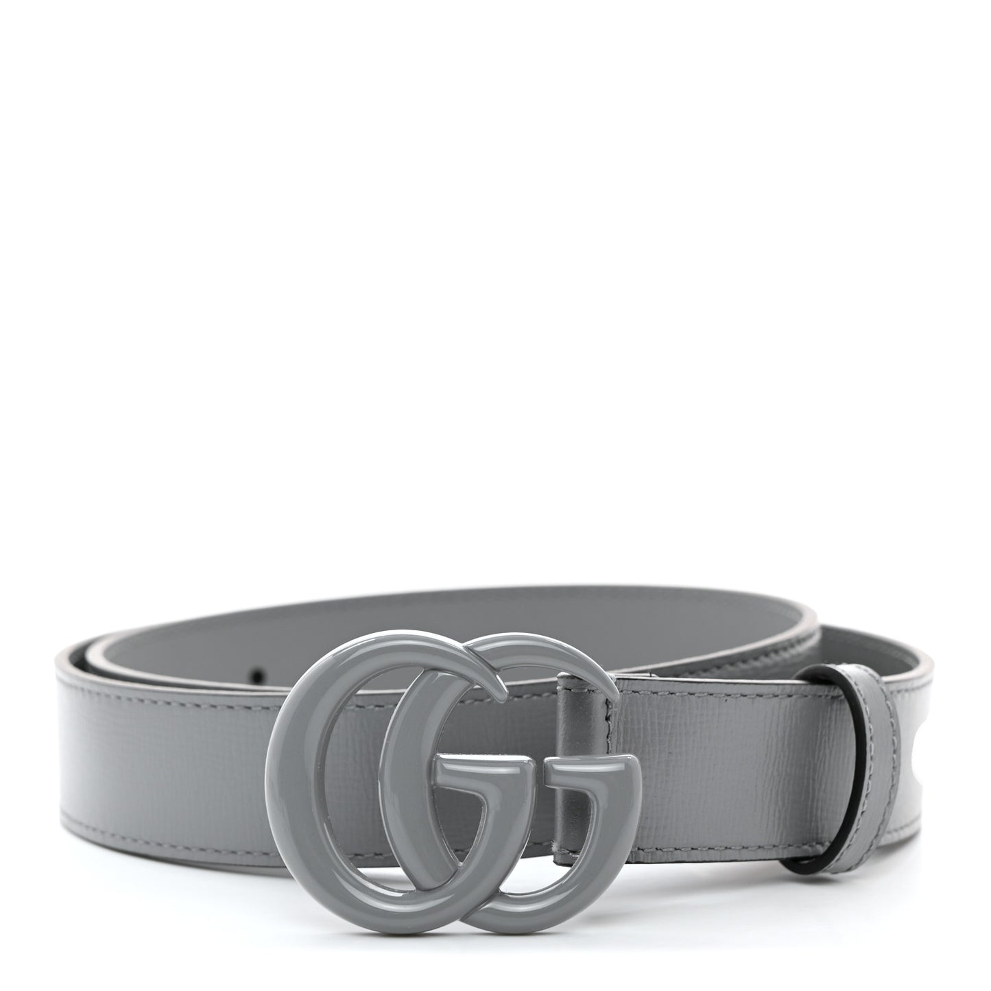 Azalea Calfskin Enamel Monochrome Double G 30mm Belt 80 32 Deep Grey