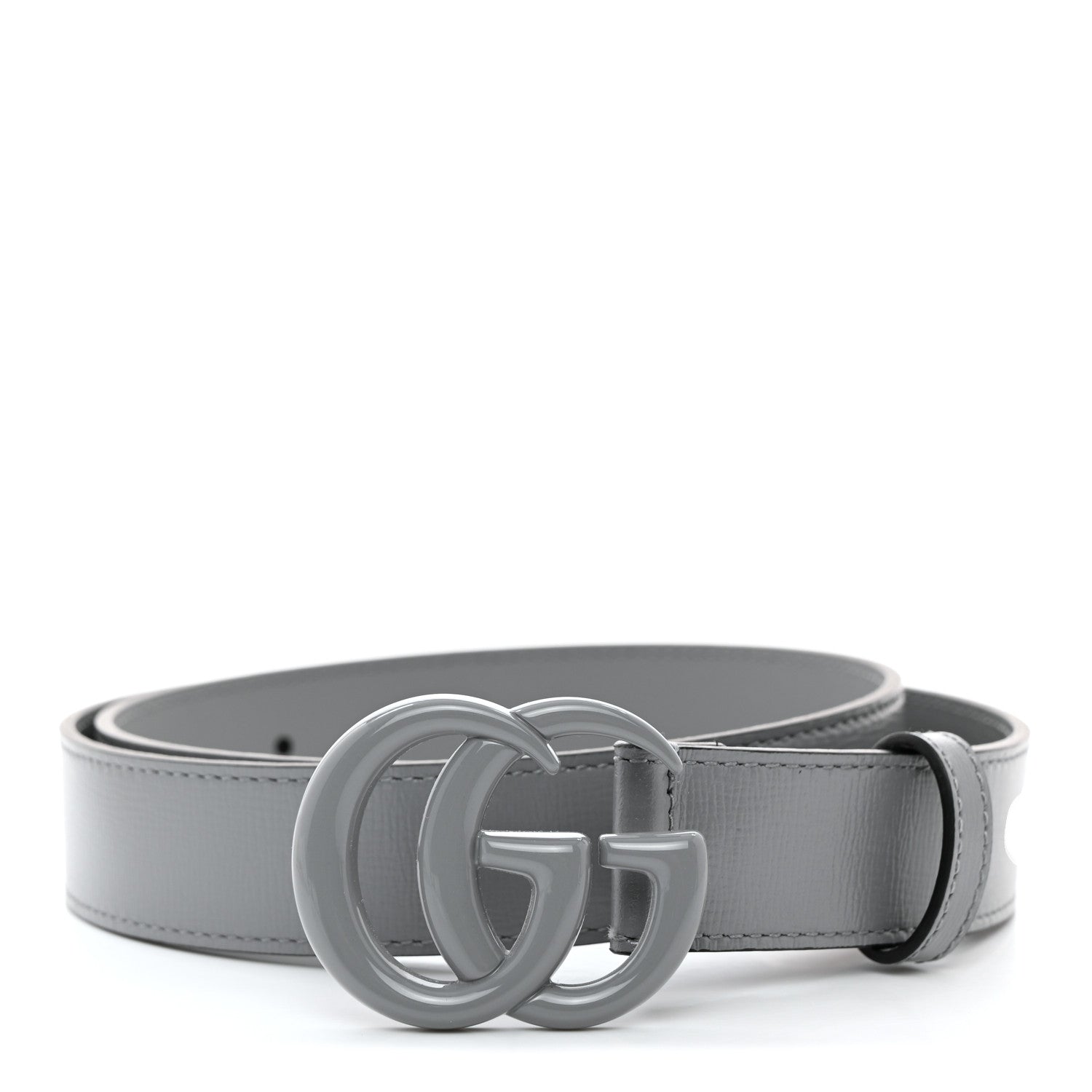 Gucci Azalea Calfskin Enamel Monochrome Double G 30mm Belt 80 32 Deep Grey 1 of 5