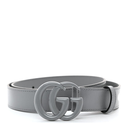 Gucci Azalea Calfskin Enamel Monochrome Double G 30mm Belt 80 32 Deep Grey 1 of 5