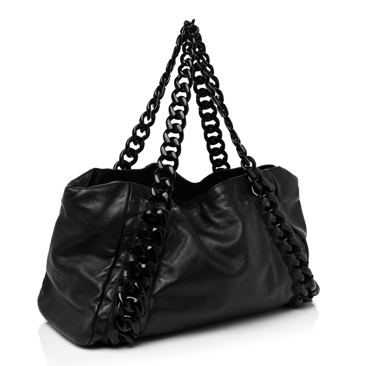 Calfskin Modern Chain Rhodoid East West Tote Black