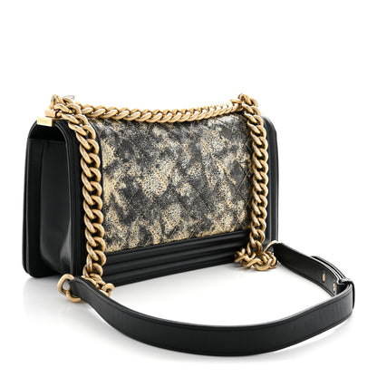 Chanel Metallic Crumpled Goatskin Medium Boy Flap Black Gold 2 of 10