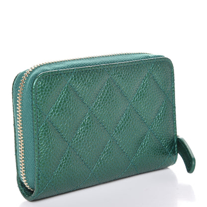 Chanel Metallic Caviar Quilted Zip Coin Purse Green 3 of 16