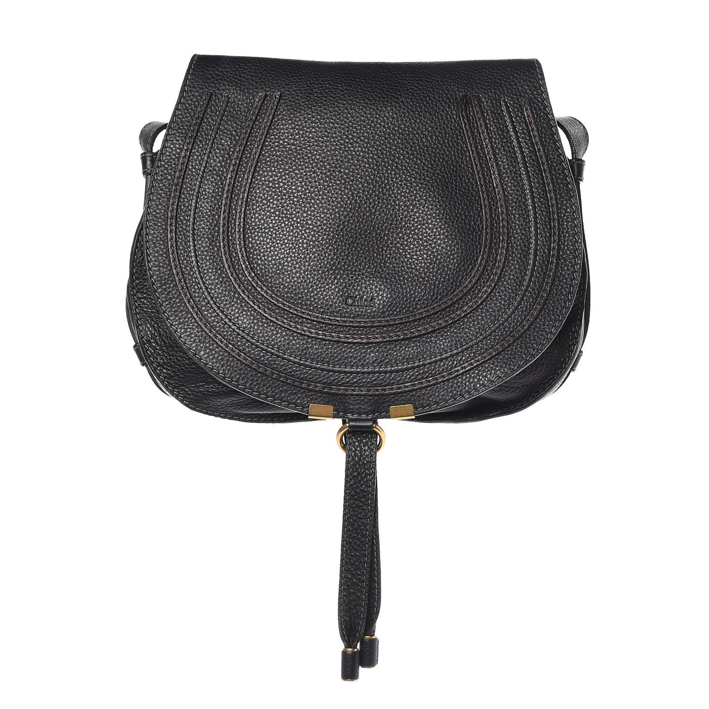 Calfskin Medium Marcie Round Crossbody Bag Black