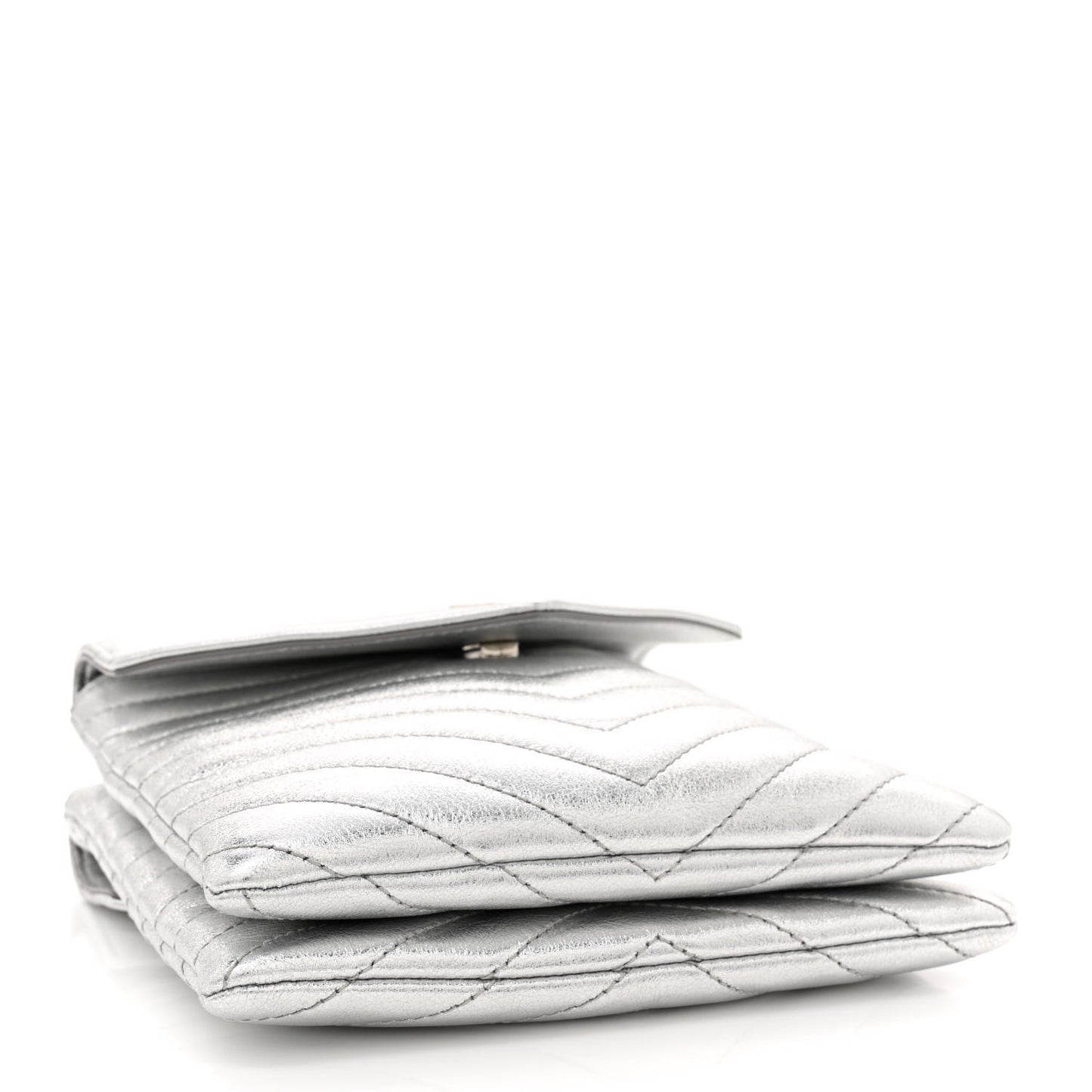 Metallic Lambskin Quilted Double Flap Bag Silver