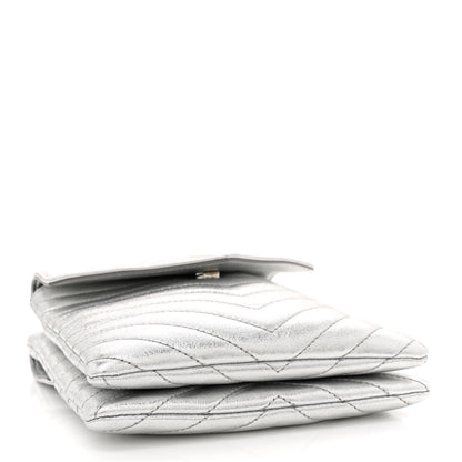 Saint Laurent Metallic Lambskin Quilted Double Flap Bag Silver 4 of 10