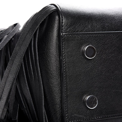 Saint Laurent Grained Calfskin Medium Fringe Cabas Rive Gauche Black 10 of 12