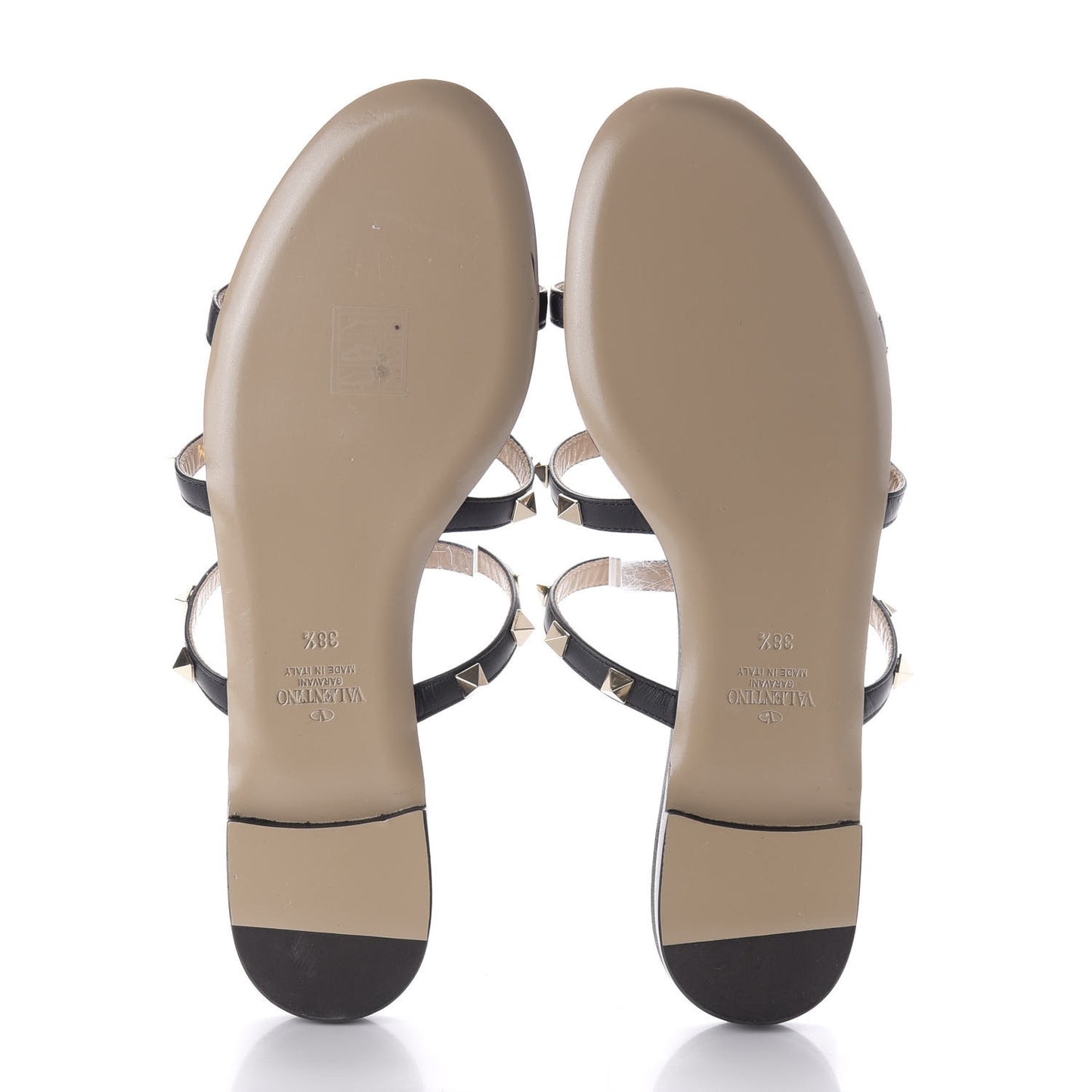 Nappa Rockstud Caged Flat Slide Sandals 38.5 Black