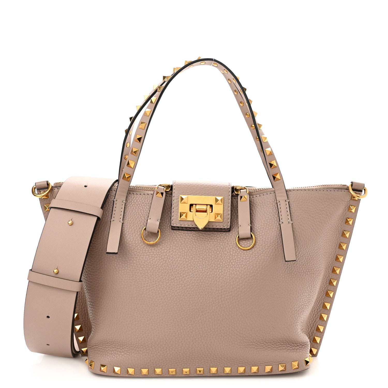 Valentino Garavani Pebbled Calfskin Rockstud Hype Tote Poudre 1 of 9