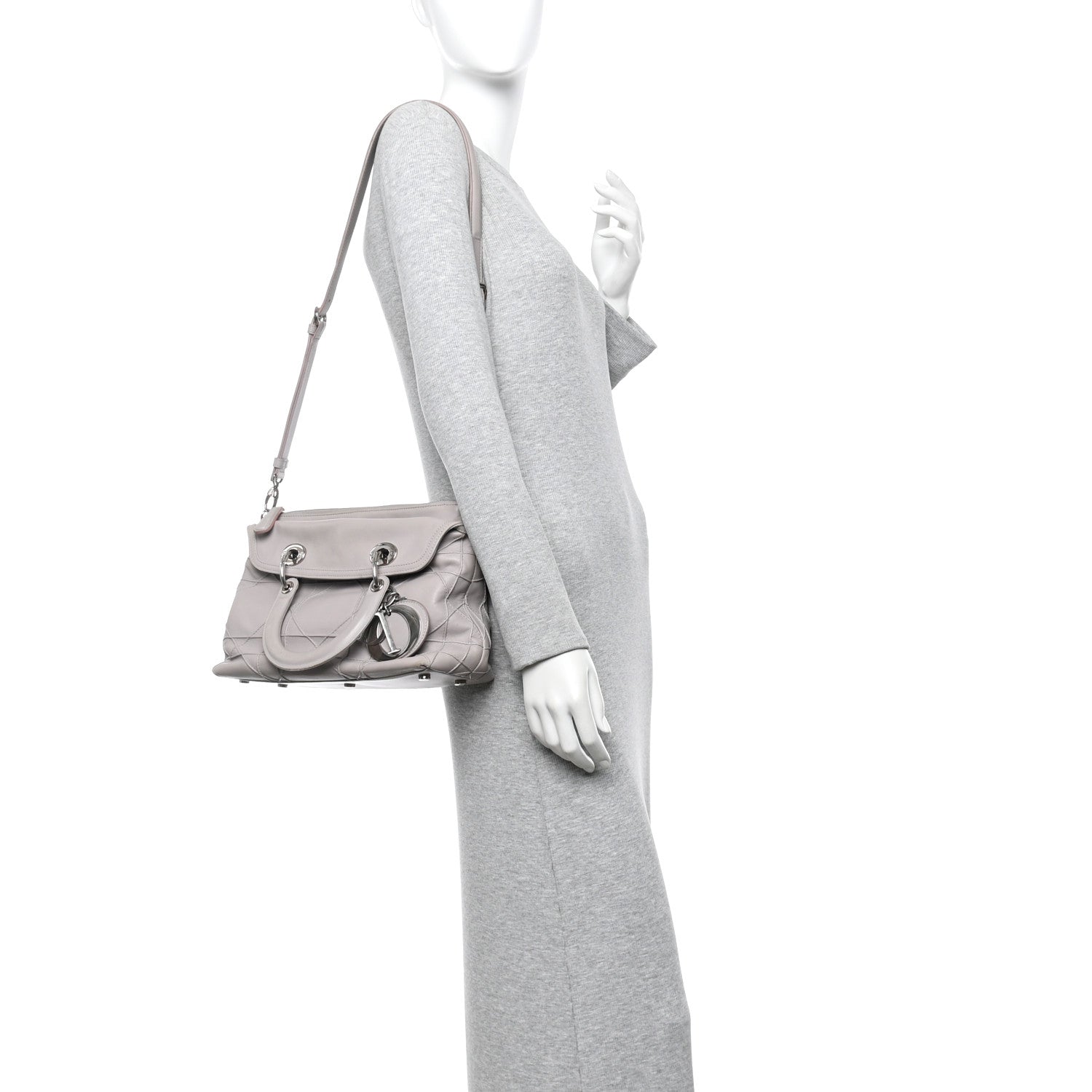 Christian Dior Lambskin Cannage Medium Granville Tote Grey 2 of 17
