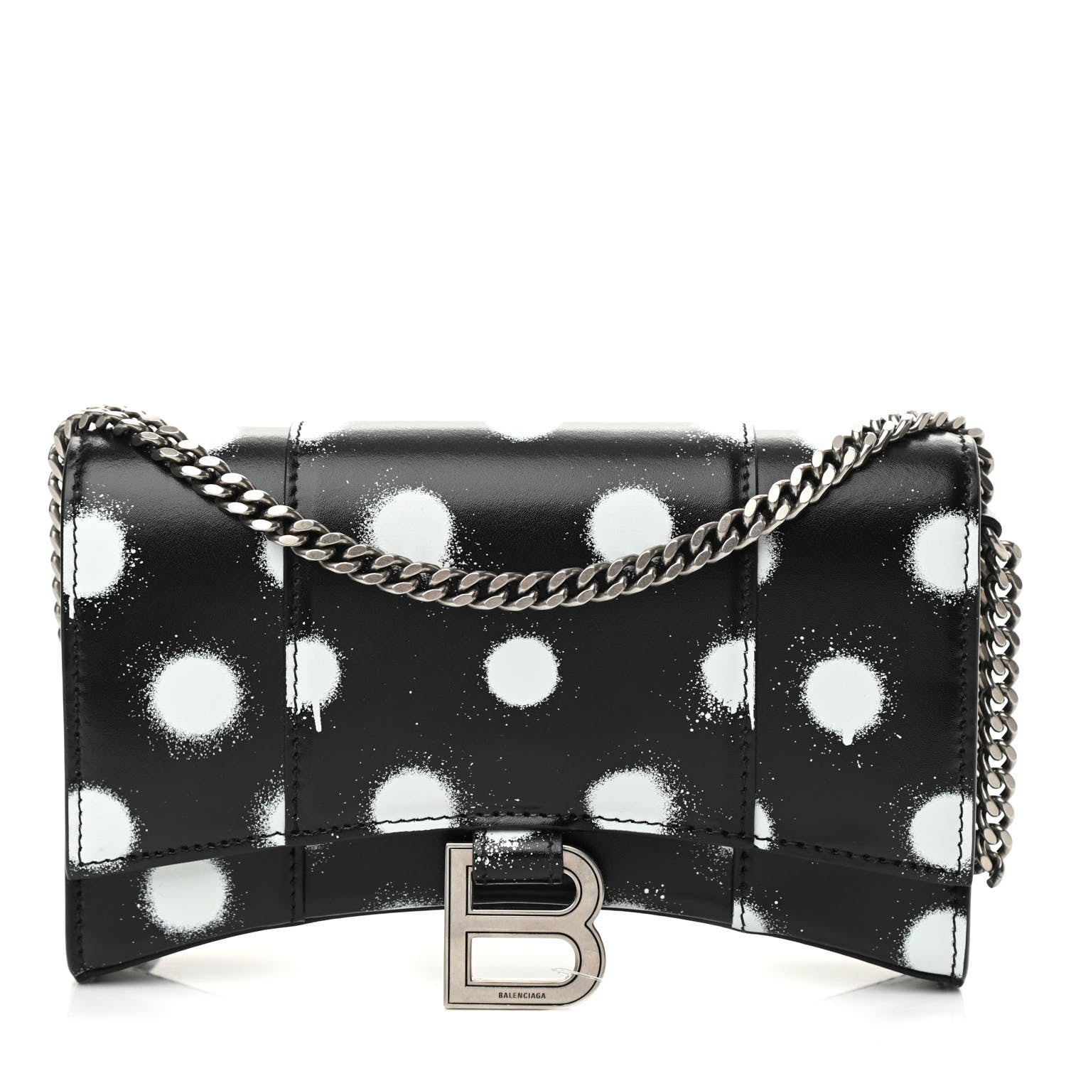 Balenciaga Shiny Box Calfskin Polka Dot Hourglass Chain Bag Black White 1 of 9