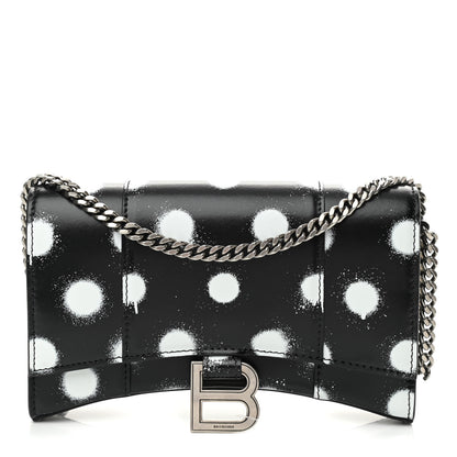 Balenciaga Shiny Box Calfskin Polka Dot Hourglass Chain Bag Black White 1 of 9
