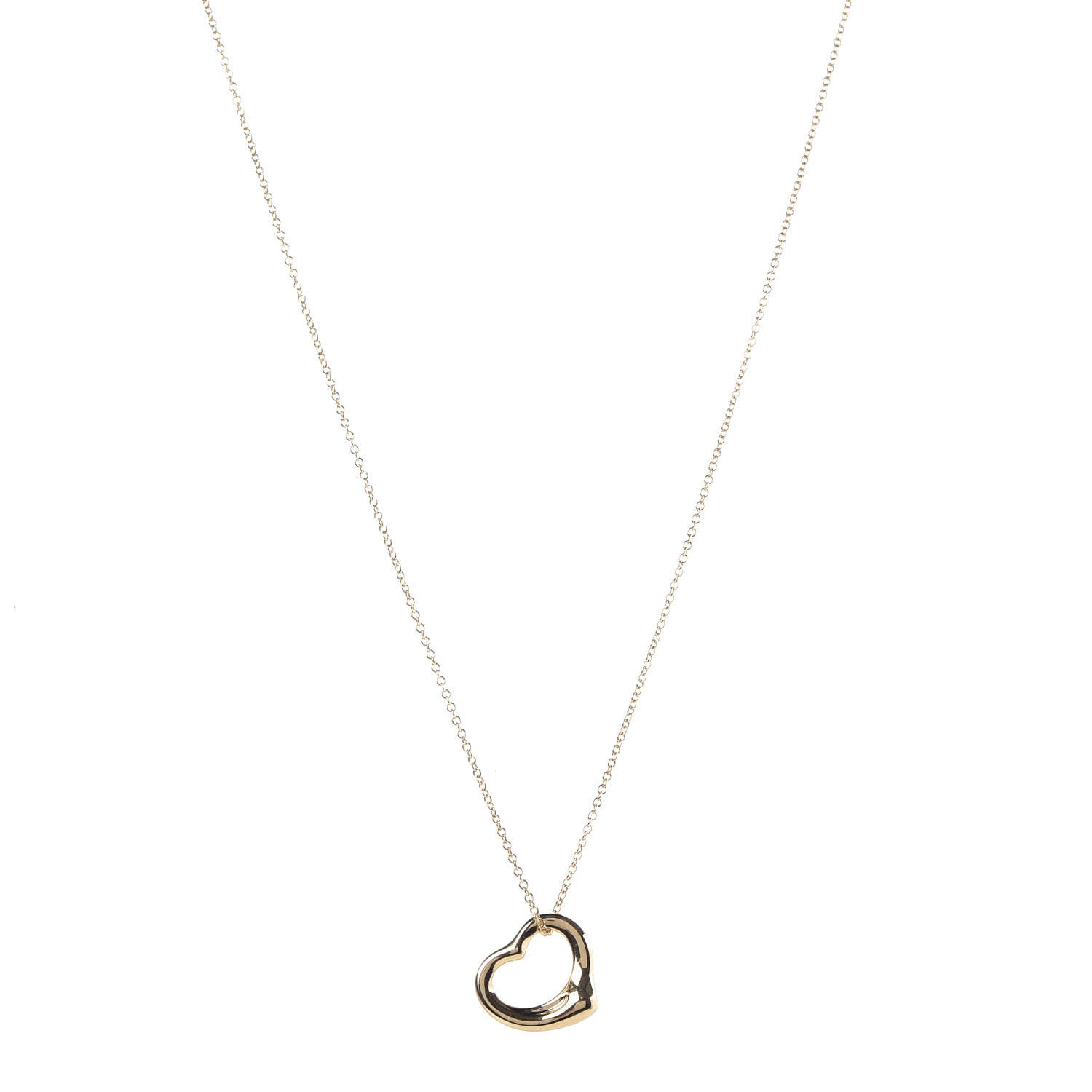 Tiffany 18K Yellow Gold 16mm Elsa Peretti Open Heart Pendant Necklace 1 of 9