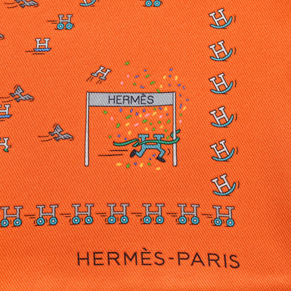 Hermes Silk H En Mouvement Pocket Square Scarf 45 Orange Turquoise Grey 4 of 5