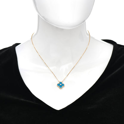 Van Cleef & Arpels 18K Yellow Gold Diamond Celestial Blue Sevres Porcelain Vintage Alhambra Pendant Necklace 2 of 5