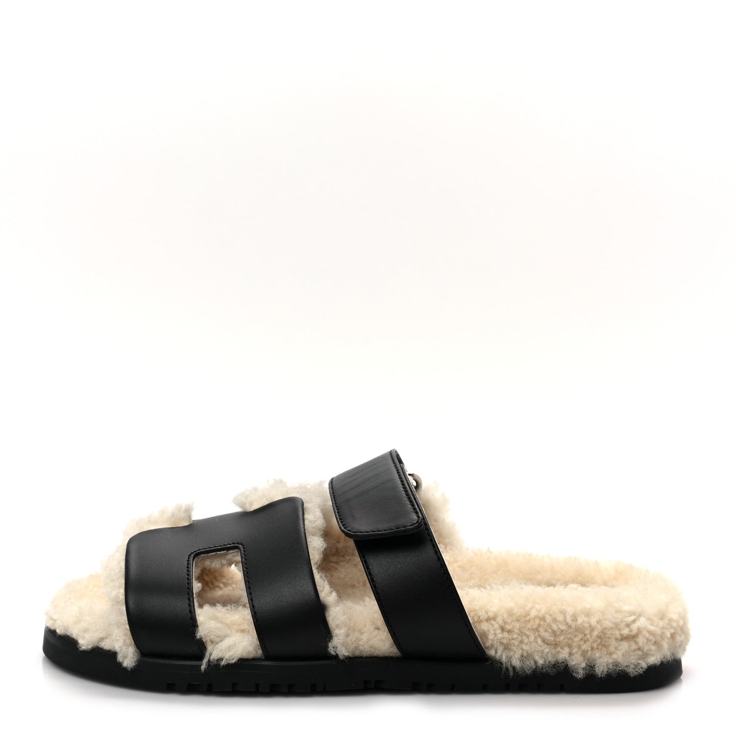 Calfskin Woolskin Womens Chypre Sandals 37 Black Ecru