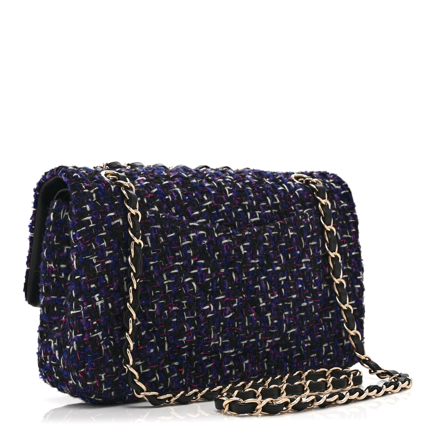 Tweed Quilted Medium Double Flap Dark Purple