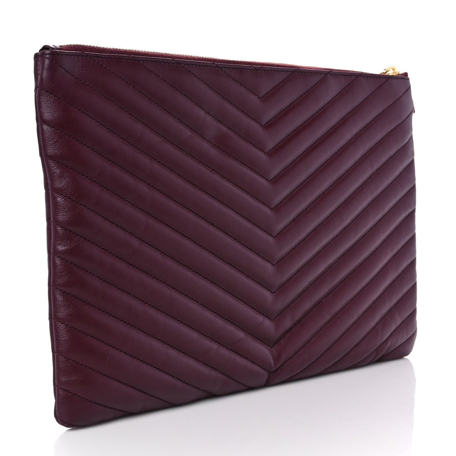 Saint Laurent Calfskin Matelasse Chevron Monogram Tablet Pouch Bordeaux 3 of 9