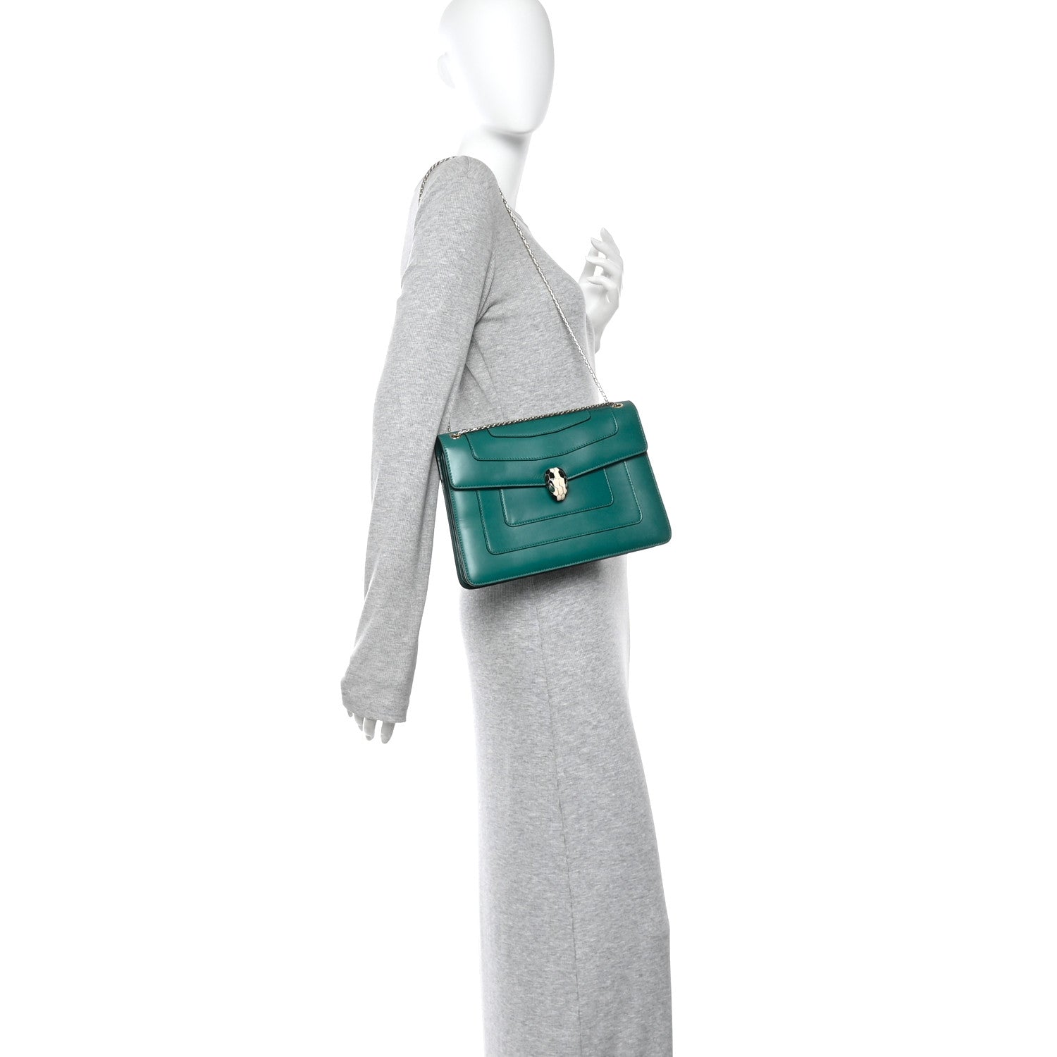 Bulgari Calfskin Serpenti Forever Snake Strap Crossbody Bag Emerald Green 2 of 10