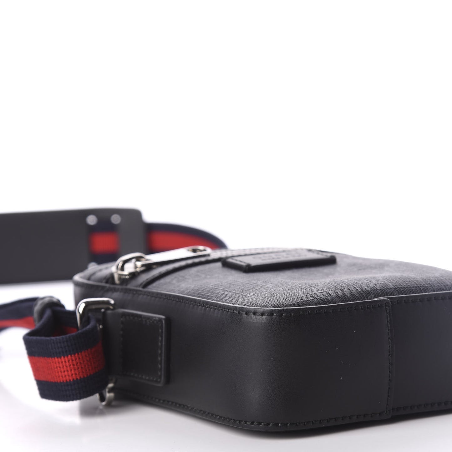 GG Supreme Monogram Appia Calfskin Web Small Camera Messenger Bag Black Grey