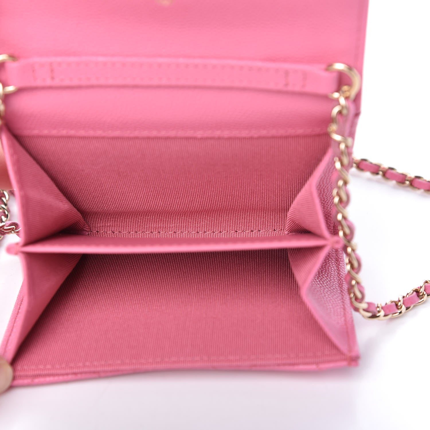 Chanel Caviar Quilted Flap Card Holder On Chain Pink 5 of 11