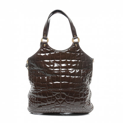 Saint Laurent Patent Crocodile Embossed Tribute Tote Brown 7 of 8