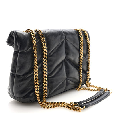 Saint Laurent Lambskin Quilted Toy Loulou Puffer Monogram Chain Satchel Black 3 of 10