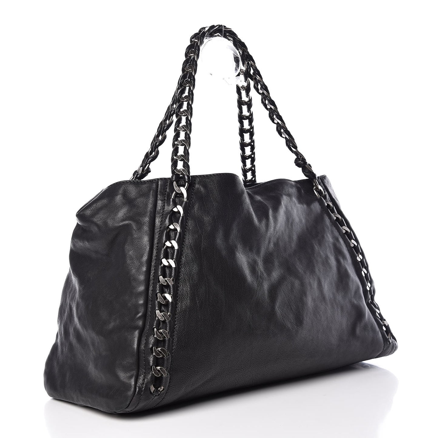 Calfskin East West Modern Chain Tote Black