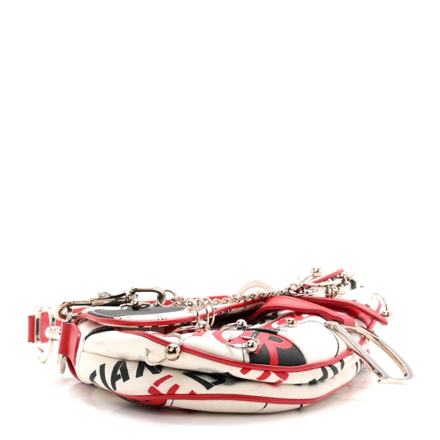 Canvas Hardcore Pierced Saddle Bag White Red Black