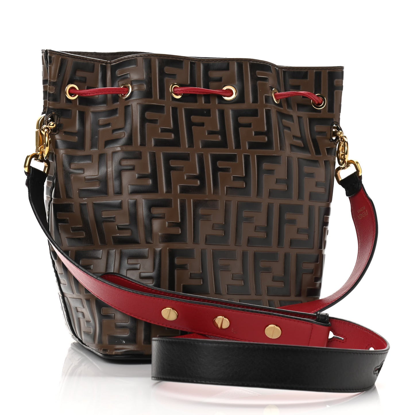 Vitello Grace F is Fendi Bi-Color FF 1974 Embossed Grande Mon Tresor Bucket Bag Maya Black Fragola
