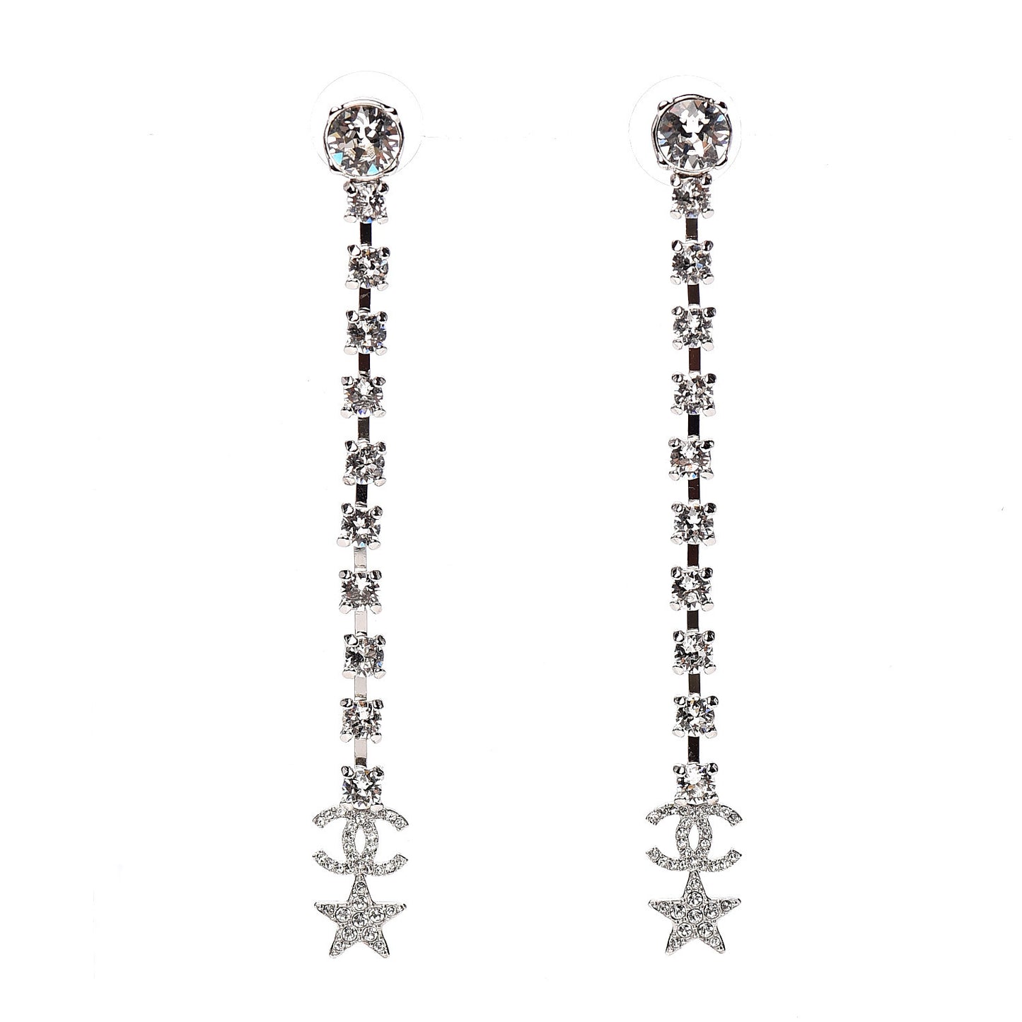 Crystal Starfall Drop Long CC Earrings Silver