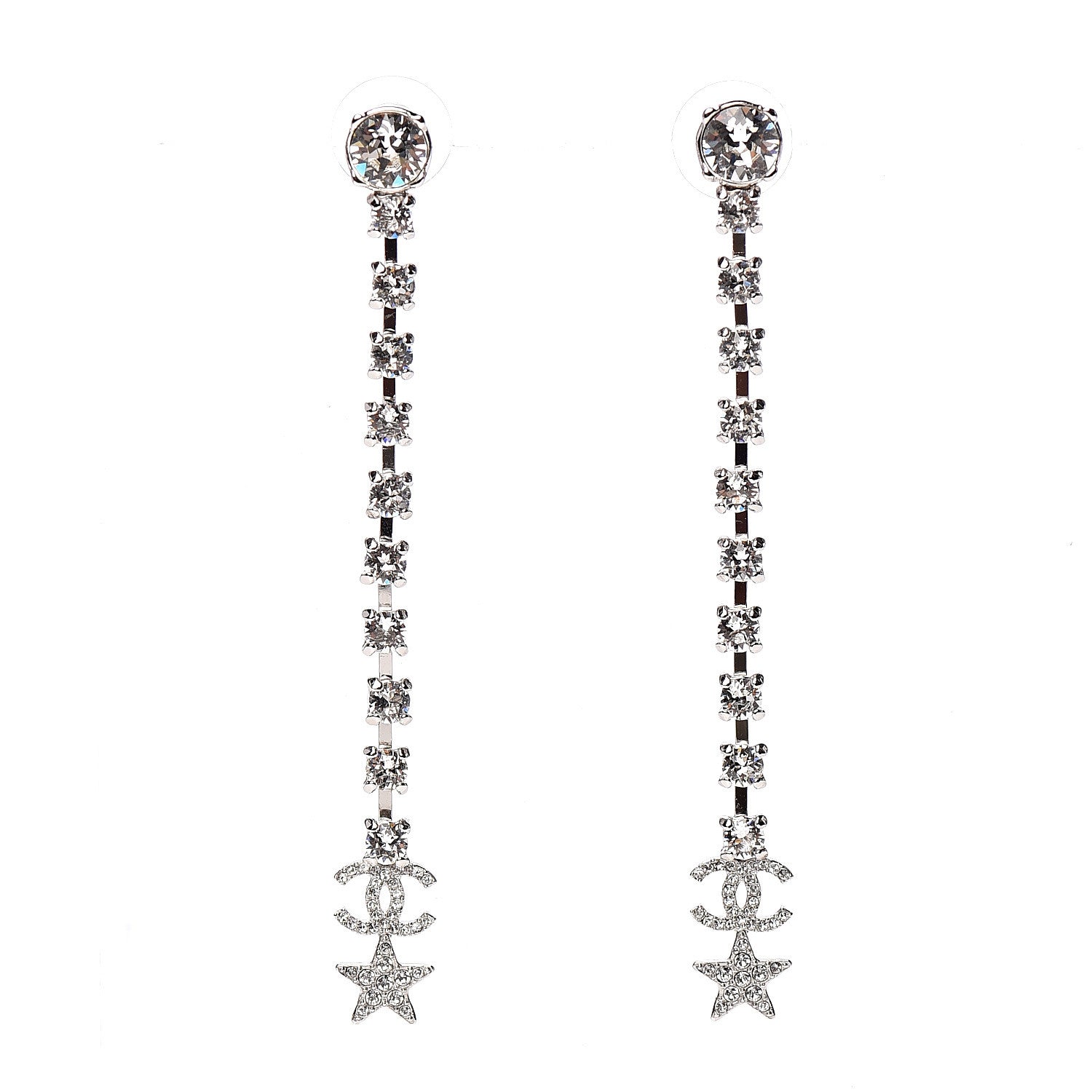 Chanel Crystal Starfall Drop Long CC Earrings Silver 1 of 4