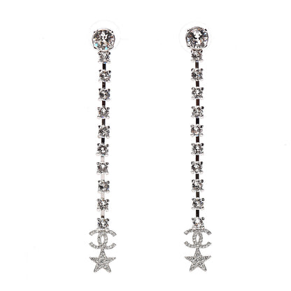 Chanel Crystal Starfall Drop Long CC Earrings Silver 1 of 4