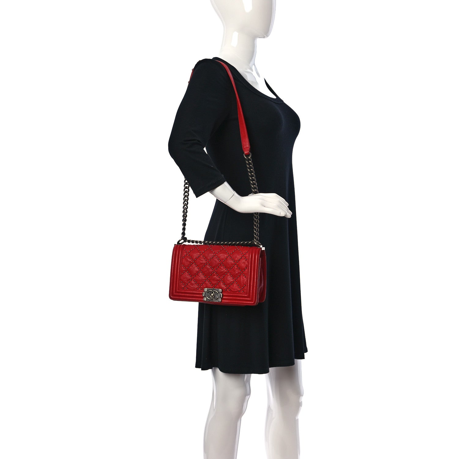 Chanel Crumpled Lambskin Small Studded Boy Flap Red 2 of 10