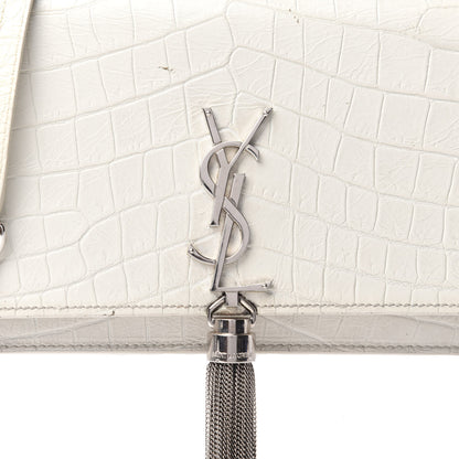 Saint Laurent Calfskin Crocodile Embossed Kate Monogram Tassel Chain Wallet Cremasoft 15 of 16