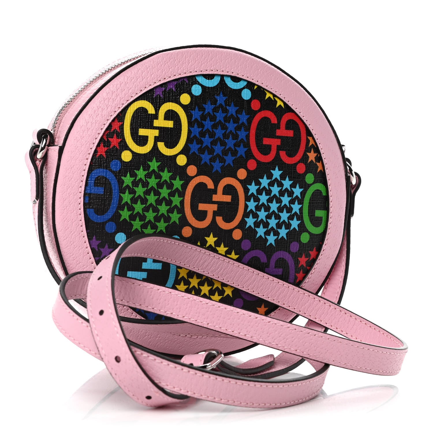Gucci GG Supreme Monogram Psychedelic Round Shoulder Bag Black Multicolor Sugar Pink 3 of 11