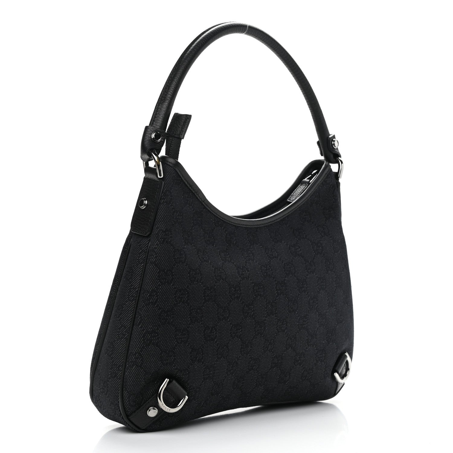 Gucci Denim Monogram Abbey D Ring Hobo Black 3 of 10