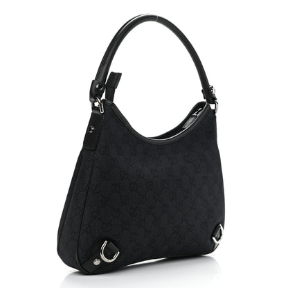 Gucci Denim Monogram Abbey D Ring Hobo Black 3 of 10