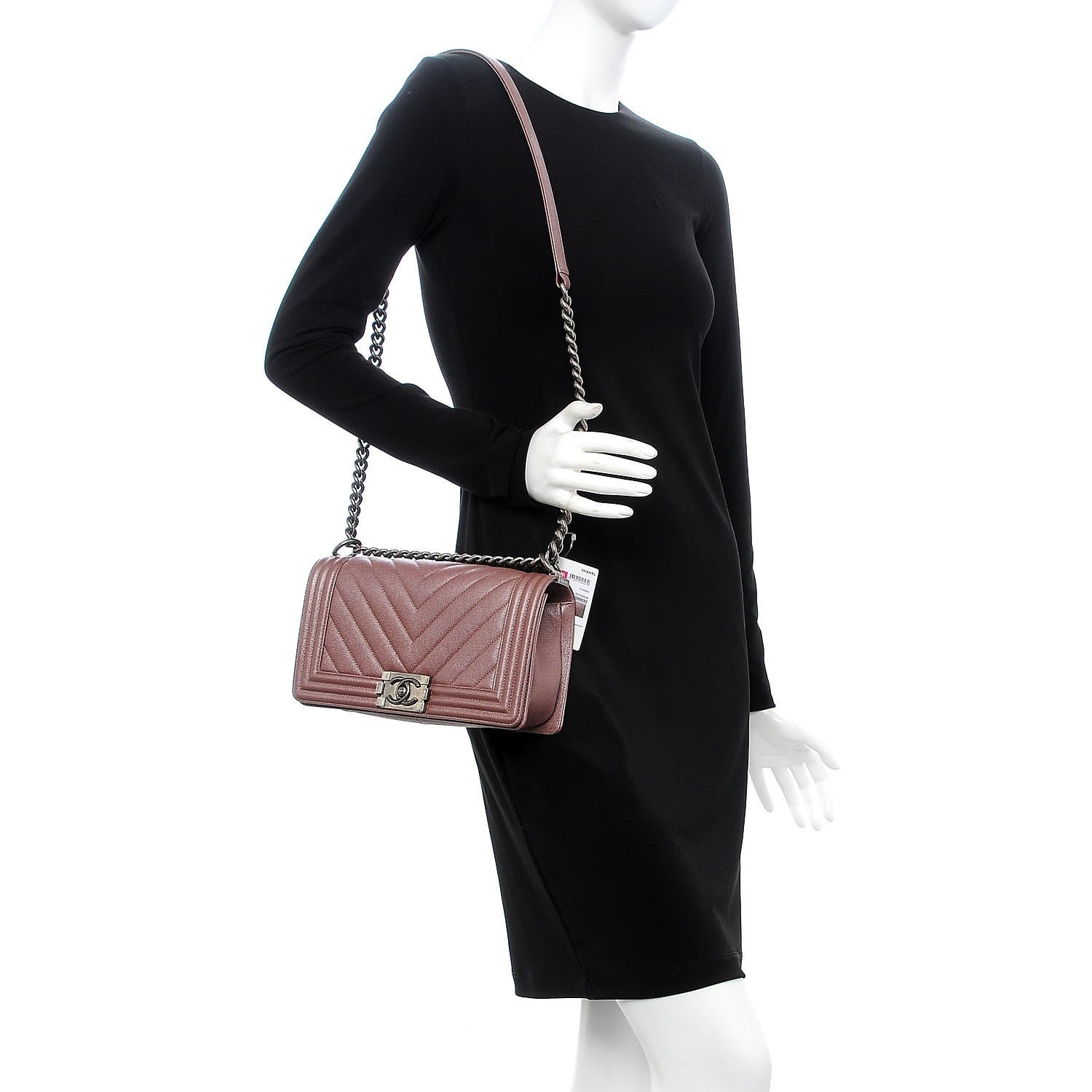 Chanel Metallic Caviar Chevron Quilted Medium Boy Flap Dark Pink 2 of 8