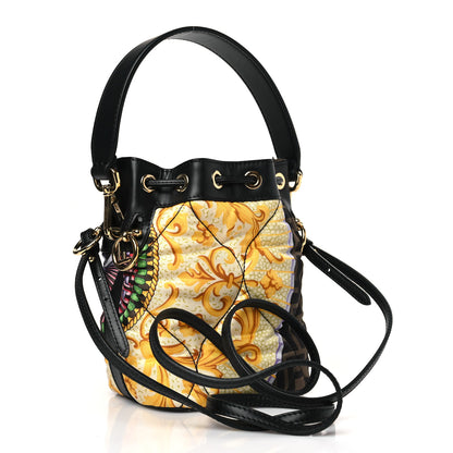 Fendi X VERSACE Silk Vitello Fendace FF Baroque Quilted Mini Mon Tresor Bucket Bag Gold Multicolor 3 of 8