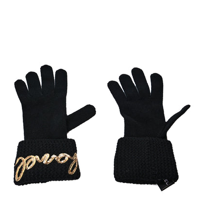 Chanel Cashmere Sequin Logo Gloves Black Gold 1 of 4