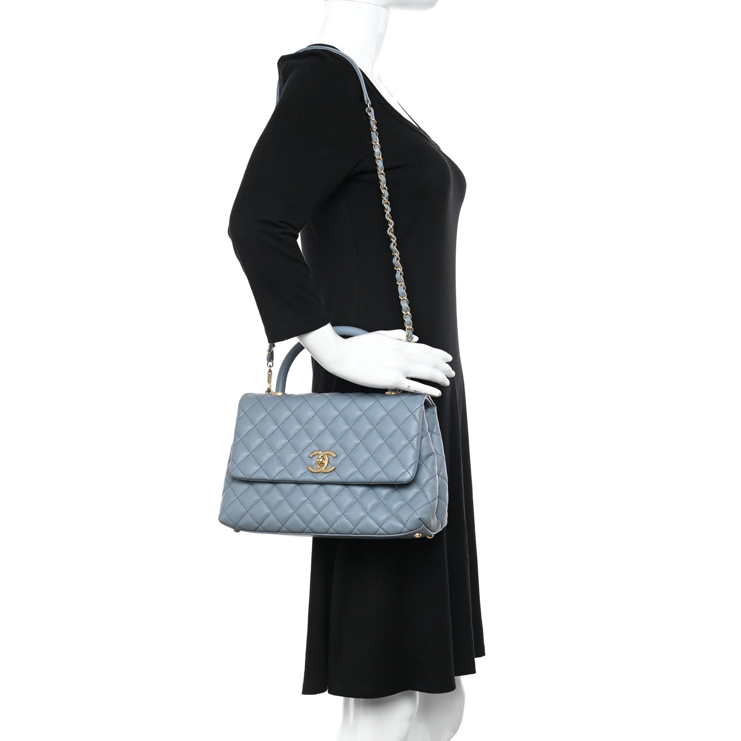 Chanel Caviar Quilted Small Coco Handle Flap Light Blue 2 of 12
