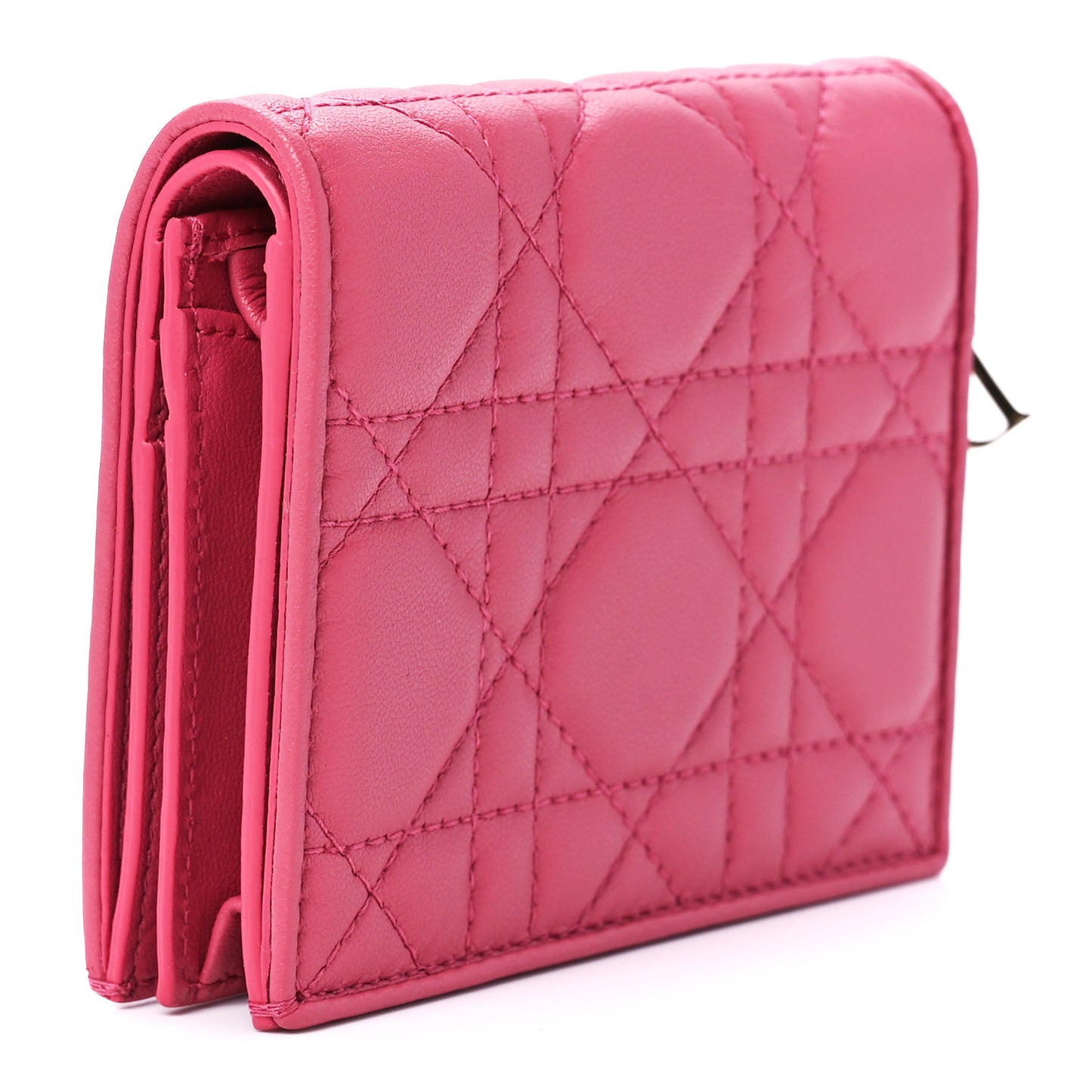 Lambskin Cannage Mini Lady Dior Wallet Pink