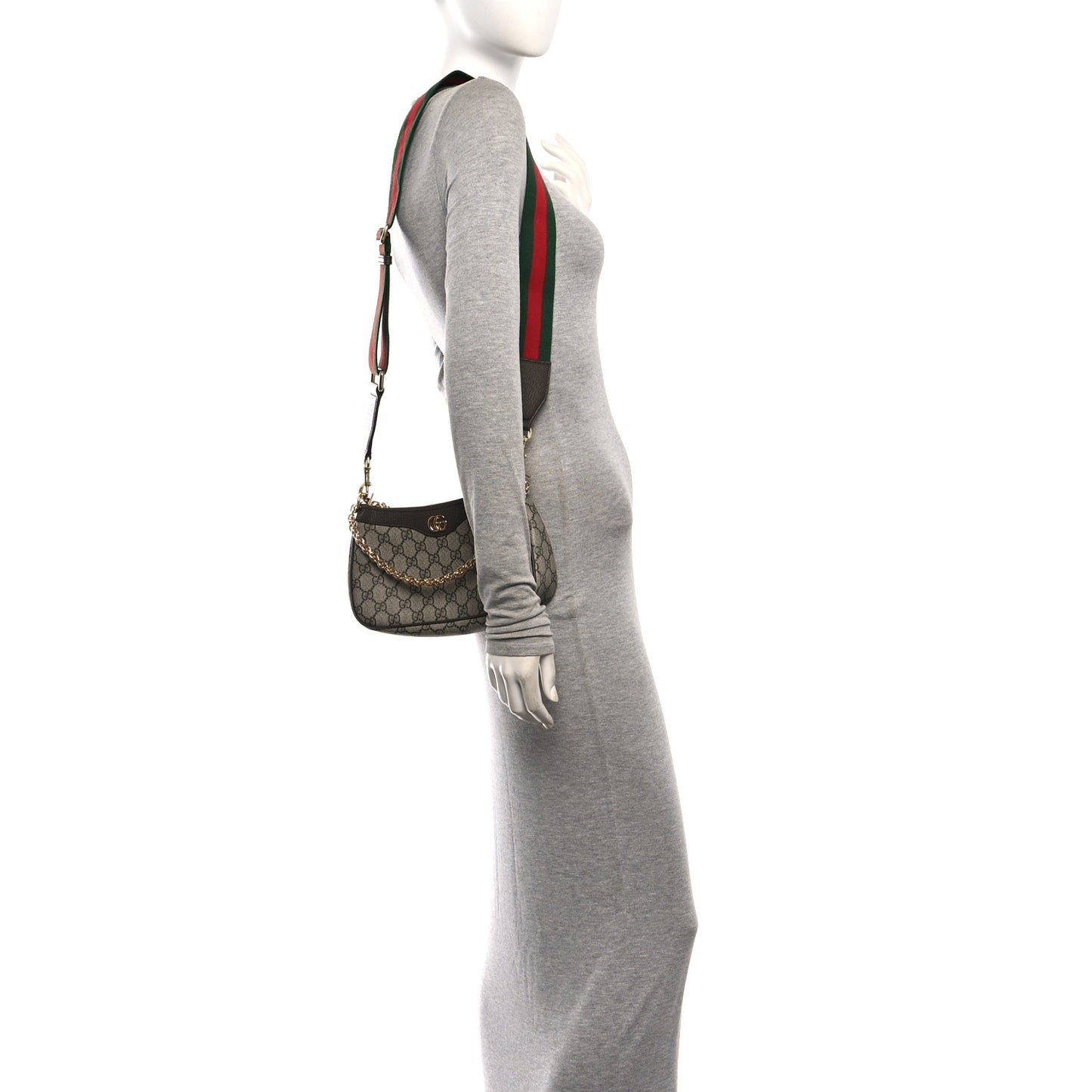 GG Supreme Monogram Textured Dollar Calfskin Web Small Ophidia GG Handbag Beige Ebony New Acero