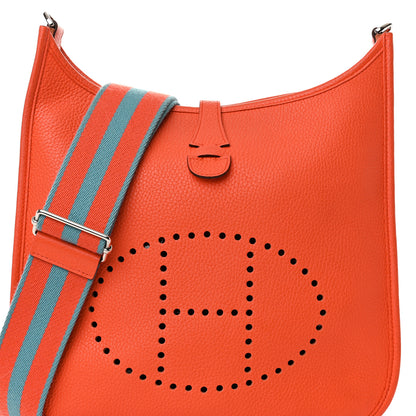Hermes Taurillon Clemence Amazone Evelyne III PM Orange Poppy Bleu Saint Cyr 8 of 12