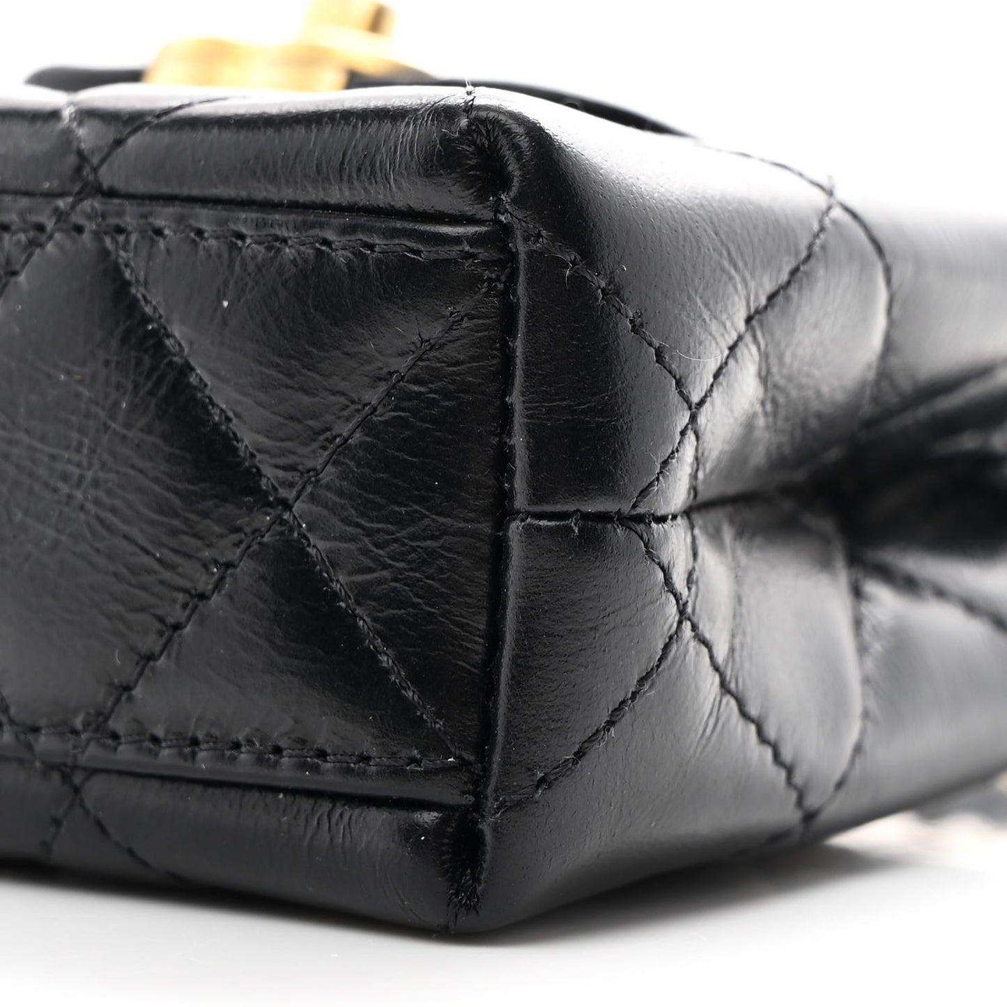 Shiny Aged Calfskin Quilted Mini Nano Kelly Shopper Black