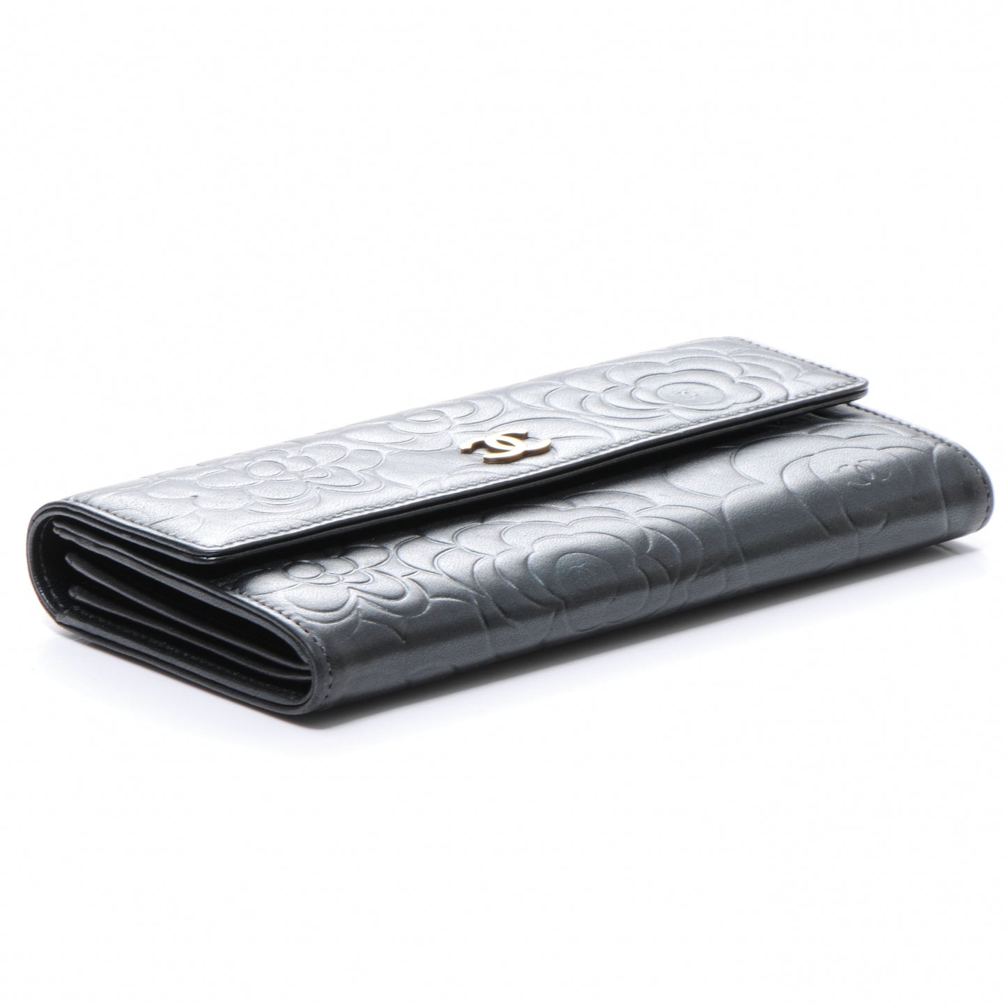Lambskin CC Camellia Flap Wallet Black