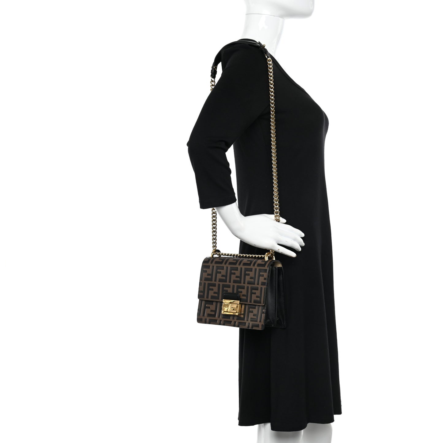 Vitello Liberty Bi-Color FF 1974 Embossed Small Kan U Shoulder Bag Maya Black