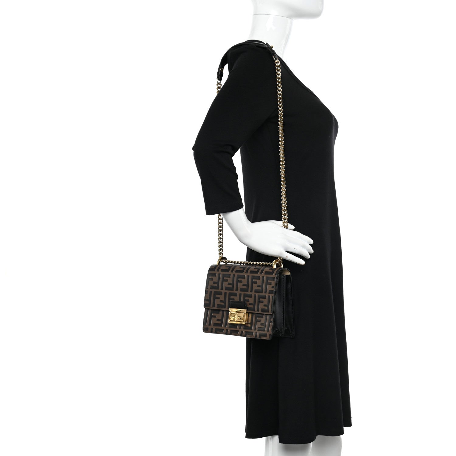 Fendi Vitello Liberty Bi-Color FF 1974 Embossed Small Kan U Shoulder Bag Maya Black 3 of 13